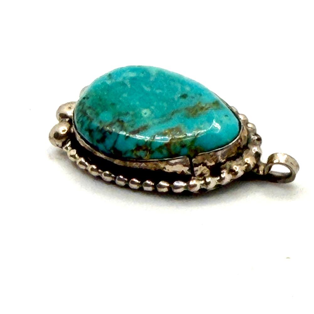 Vintage 90s Signed Gale Self Choctaw Sterling Silver Turquoise Pendant - Picture 2 of 7